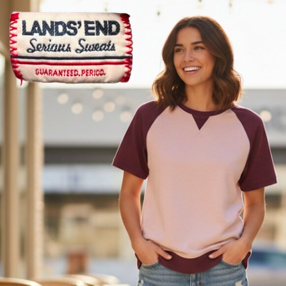 Lands' End Short Sleeve Top | Women's Size M | Pink Maroon Serious Sweats Shirt - Picture 1 of 7